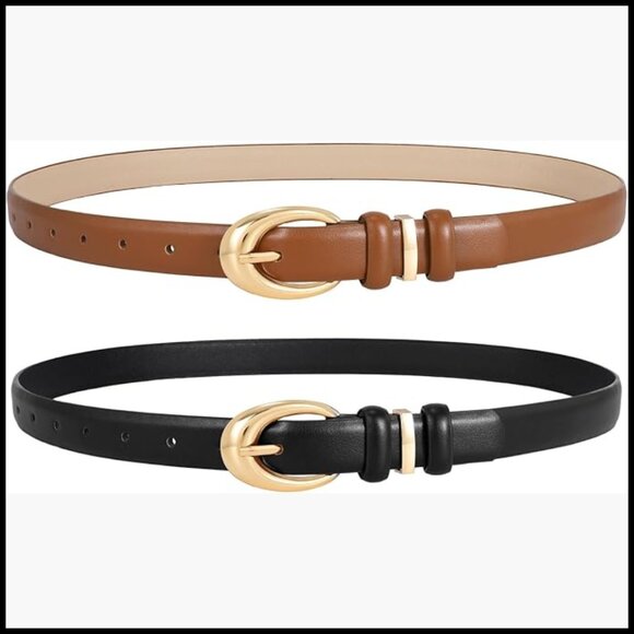 2 Pack Women\'s PU Leather Belts with Gold Silver Buckle for Jeans Dress main image 4